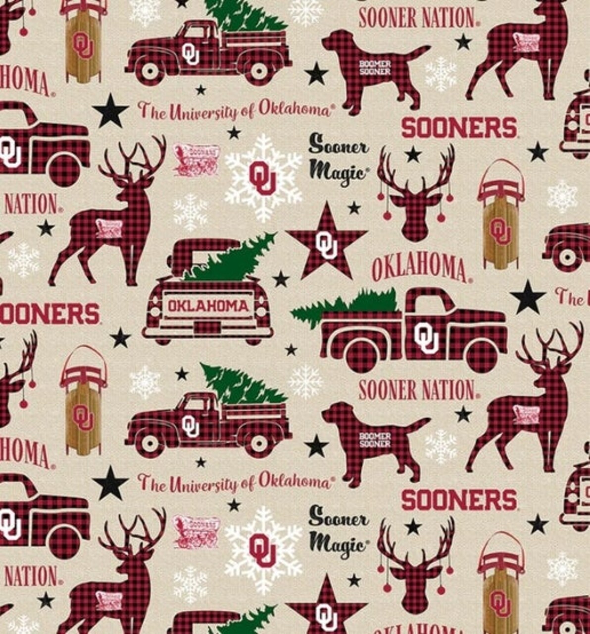 Licensed NCAA University of Oklahoma Christmas Print OU-1213 Cotton Fabric by the Yard